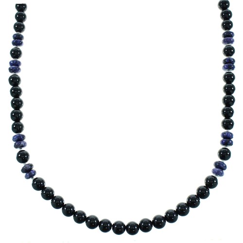 Purple Agate And Onyx Authentic Sterling Silver Native American Bead Necklace RX100496