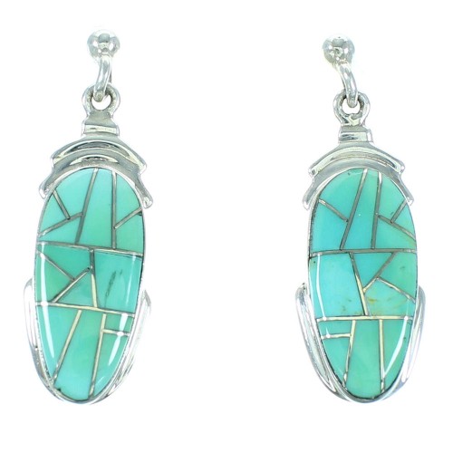 Turquoise Sterling Silver Post Dangle Earrings AX100533