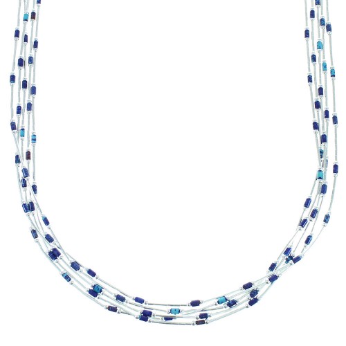 Azurite Liquid Sterling Silver 5-Strand Necklace AX100573