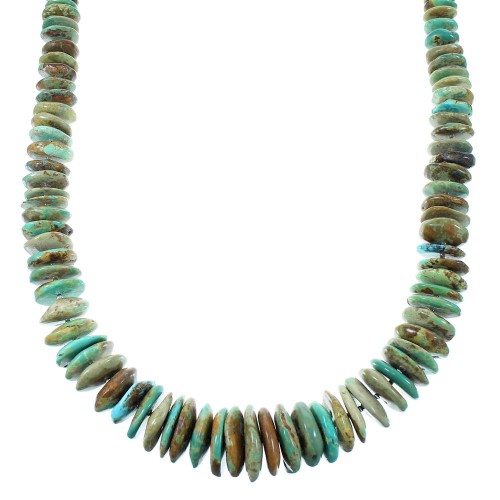 Genuine Sterling Silver Turquoise Navajo Bead Necklace AX100858
