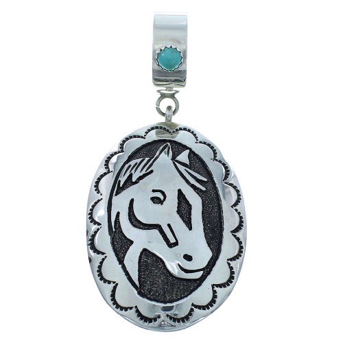 Navajo Turquoise Genuine Sterling Silver Horse Tommy And Rose Singer Pendant RX101606