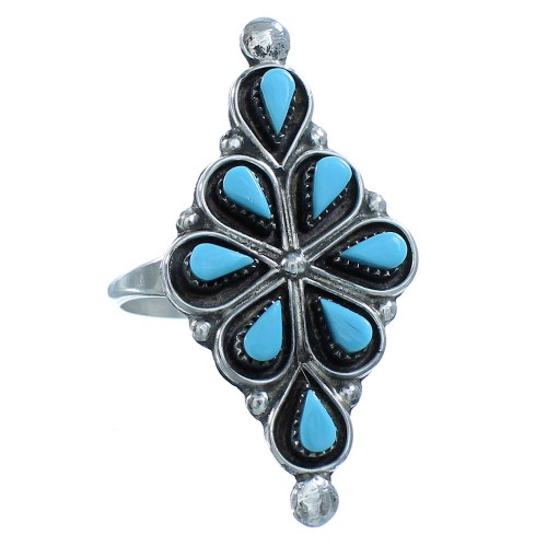 Turquoise Zuni Genuine Sterling Silver Jewelry Ring Size 7-1/2 AX101439