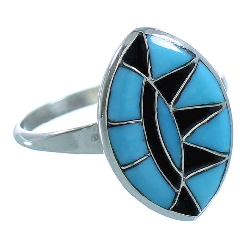 Silver Native American Turquoise Inlay Jewelry Ring Size 6-3/4 AX101471