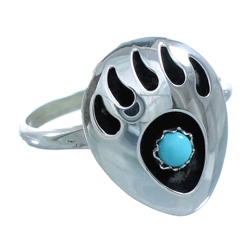 Sterling Silver Turquoise Bear Paw Navajo Ring Size 5-1/4 RX117387