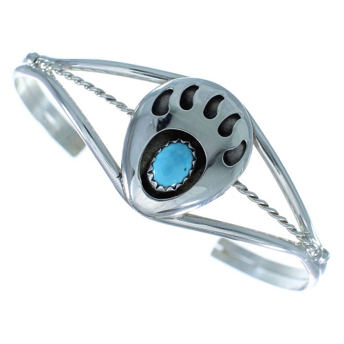 Turquoise Silver Bear Paw Navajo Bracelet AX101584