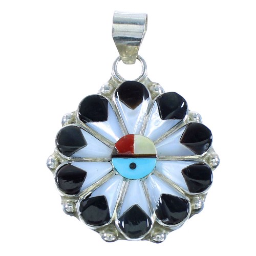 Multicolor Inlay Sun Sterling Silver Zuni Pendant AX101827