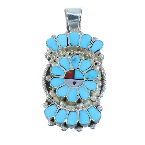 Multicolor Inlay Sun Sterling Silver Zuni Pendant AX101930