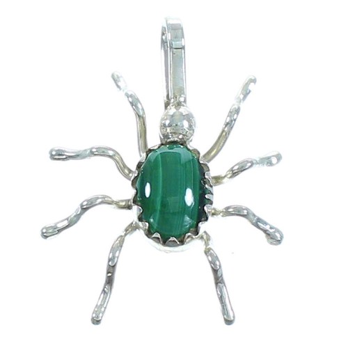 Navajo Sterling Silver And Malachite Spider Pendant RX102323