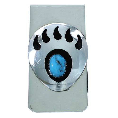 Turquoise Bear Paw Native American Silver Money Clip AX102437