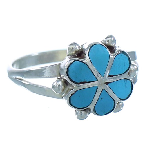 Turquoise Zuni Sterling Silver Flower Ring Size 4-3/4 AX102540