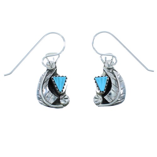 Turquoise Sterling Silver Zuni Leaf Hook Dangle Earrings AX102597