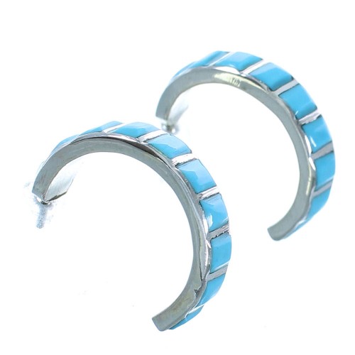 Turquoise Zuni Genuine Sterling Silver Post Hoop Earrings AX102613