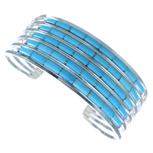 Turquoise Inlay Sterling Silver Zuni Cuff Bracelet RX102751