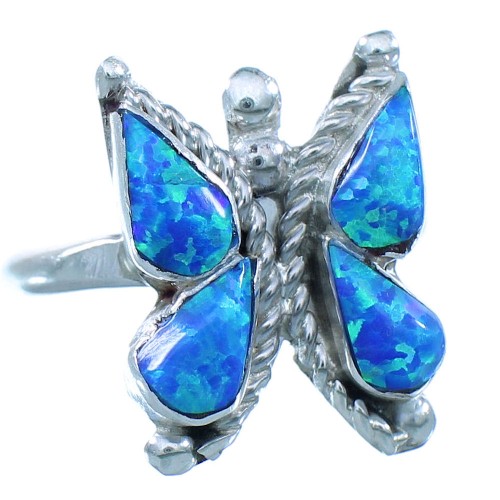 Blue Opal Butterfly Genuine Sterling Silver Zuni Jewelry Ring Size 6-1/4 AX102806