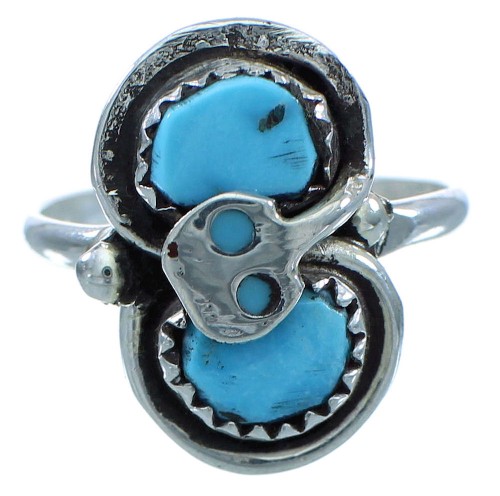 Turquoise Effie Calavaza Sterling Silver Zuni Snake Ring Size 7-1/4 AX102837