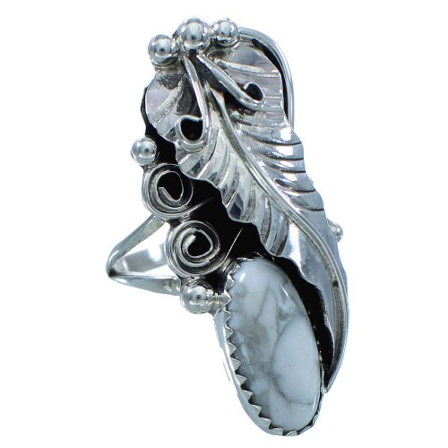 Genuine Sterling Silver Navajo Howlite Leaf Ring Size 6-3/4 TX103080