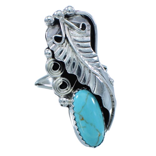 Sterling Silver Turquoise American Indian Leaf Ring Size 8-1/4 RX115488