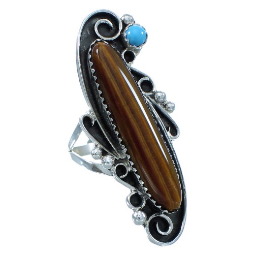 Genuine Sterling Silver Native American Turquoise Tiger Eye Ring Size 8-3/4 TX102888