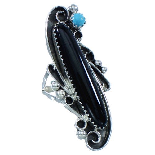 Sterling Silver American Indian Turquoise Onyx Jewelry Ring Size 9 RX107497
