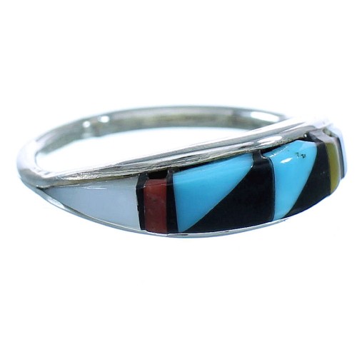 Multicolor Authentic Sterling Silver American Indian Zuni Ring Size 6-3/4 TX103145