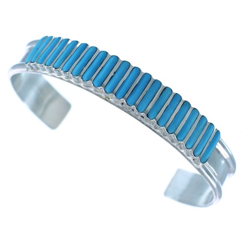 Zuni Sterling Silver Turquoise Inlay Bracelet RX102973