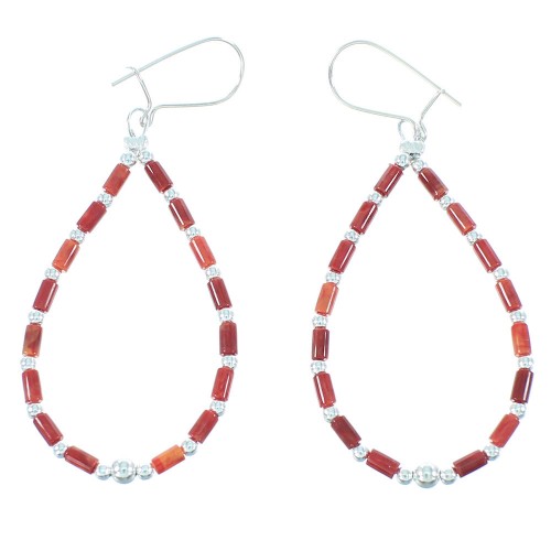 Genuine Sterling Silver Red Oyster Shell Bead Hook Dangle Earrings QX104012