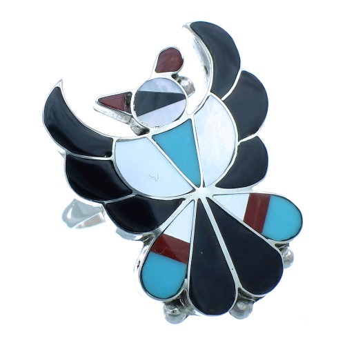 Genuine Sterling Silver Multicolor Native American Zuni Thunderbird Ring Size 5-3/4 TX104058