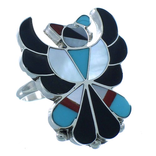 Native American Multicolor Thunderbird Sterling Silver Zuni Ring Size 5 TX104049