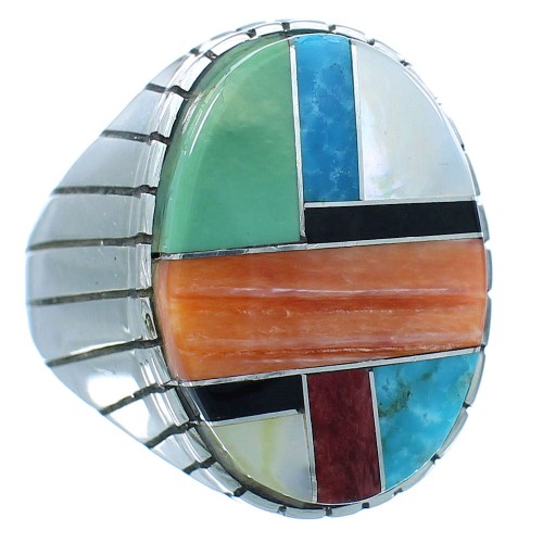 Navajo Sterling Silver Multicolor Inlay Ray Jack Ring Size 11-1/2 SX104432
