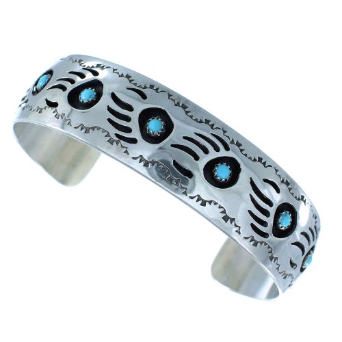 Native American Sterling Silver Turquoise Navajo Bear Paw Jewelry Cuff Bracelet TX104457