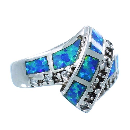 Blue Opal Inlay Authentic Sterling Silver Size 5-3/4 Jewelry AS50079