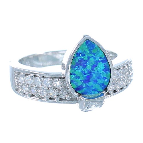 Blue Opal Inlay Sterling Silver Ring Size 8-3/4 Jewelry AS51608