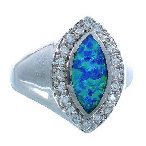 Southwest Geniune Sterling Silver Blue Opal Ring Size 5-3/4 RS51037