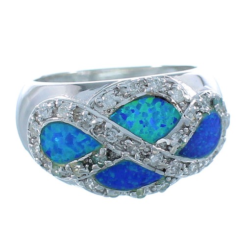 Blue Opal Inlay Authentic Sterling Silver Ring Size 6-3/4 DS50998