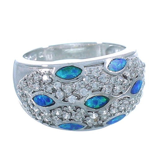Sterling Silver Jewelry And Blue Opal Inlay Ring Size 7-3/4 DS51025