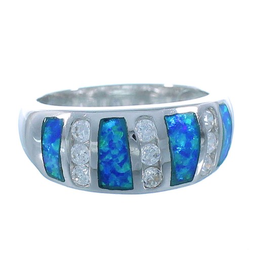 Sterling Silver And Blue Opal Inlay Jewelry Ring Size 7-3/4 DS49360