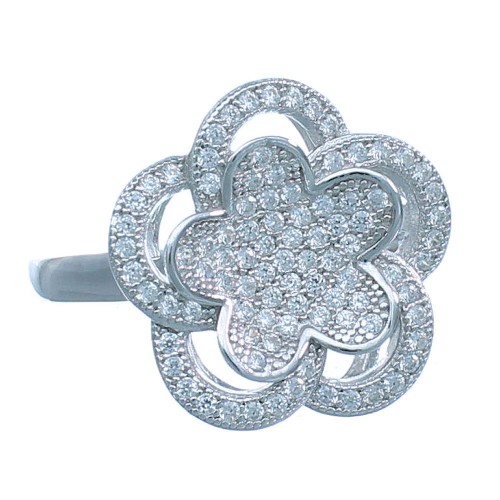 Cubic Zirconia Flower Sterling Silver Ring Size 7-3/4 AX100725