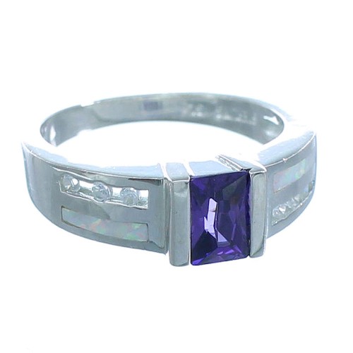 Sterling Silver Amethyst And Opal Inlay Ring Size 6-3/4 EX55942