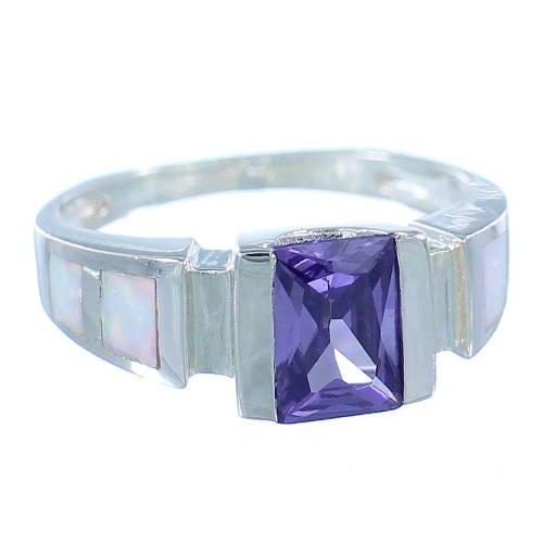 Amethyst And Opal Inlay Southwest Silver Ring Size 6 EX55982