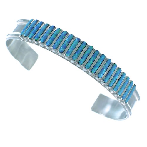 Blue Opal Zuni Indian Genuine Sterling Silver Cuff Bracelet RX105390