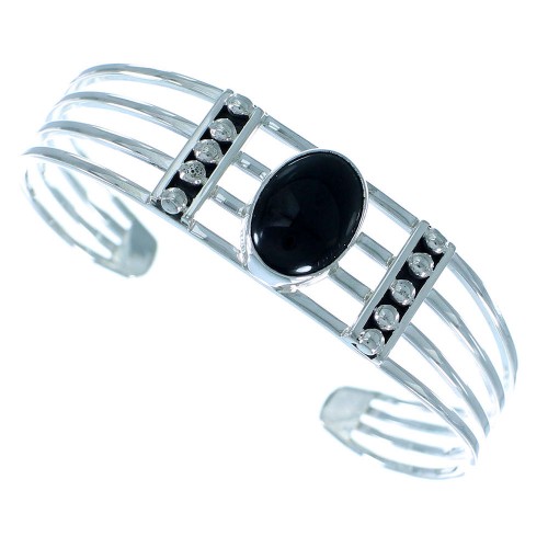 Onyx Genuine Sterling Silver Navajo Cuff Bracelet RX105401