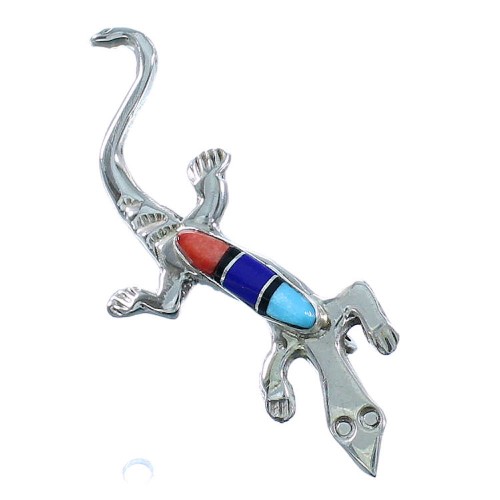 Genuine Sterling Silver Multicolor Lizard Zuni Pin RX105542