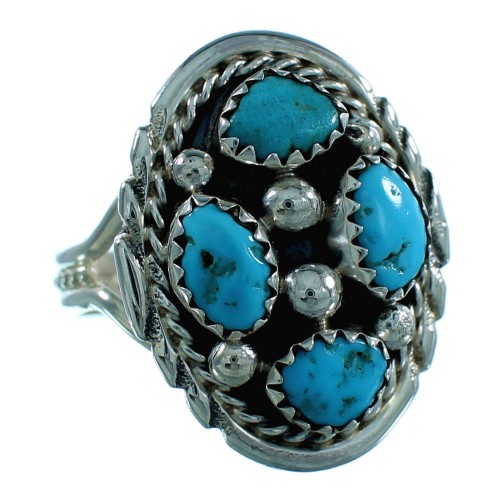 Turquoise Navajo Authentic Sterling Silver Ring Size 7 RX111183