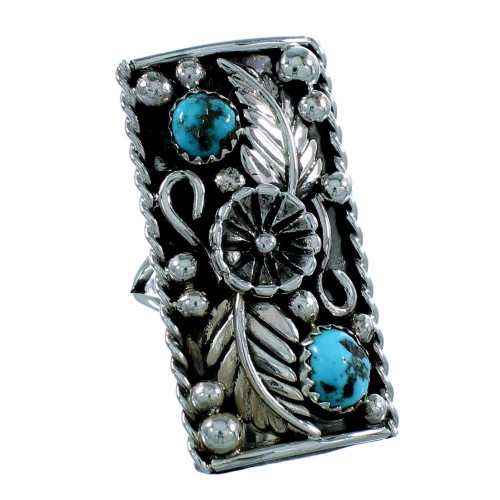 Flower And Leaf Genuine Sterling Silver Native American Turquoise Ring Size 6-3/4 SX105884