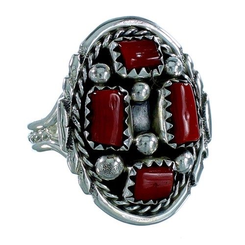 Navajo Sterling Silver And Coral Ring Size 7-1/4 RX109257