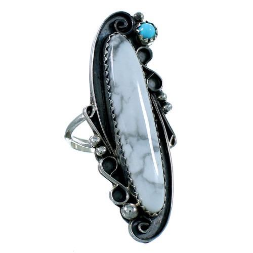 Native American Howlite Turquoise Sterling Silver Ring Size 9-1/4 RX112242