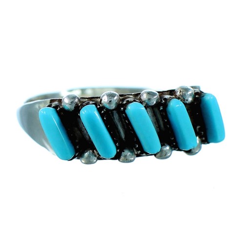 Silver Zuni Indian Turquoise Needlepoint Ring Size 7-1/4 MX23228
