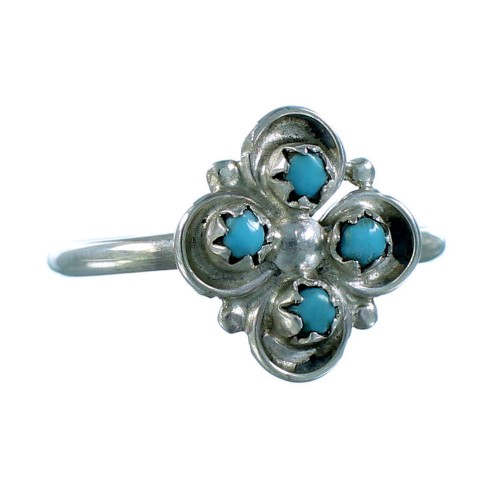 Native American Authentic Sterling Silver And Turquoise Jewelry Ring Size 5-1/2 SX106133