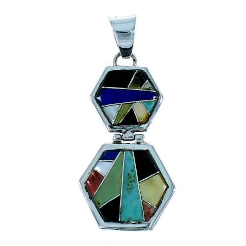 Genuine Sterling Silver Multicolor Inlay Southwestern Pendant SX106525