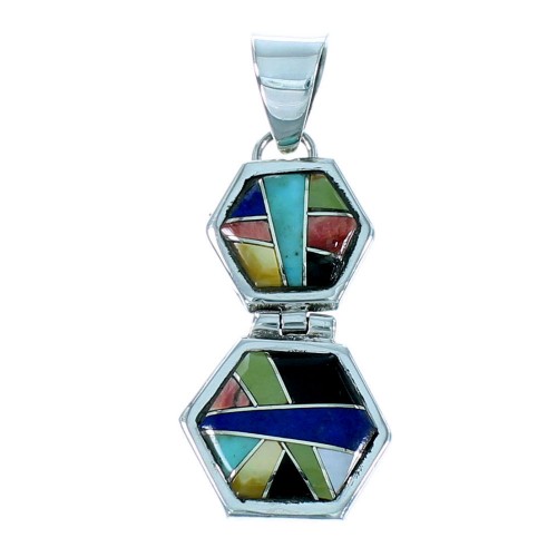 Authentic Sterling Silver Multicolor Inlay Southwestern Pendant SX106526